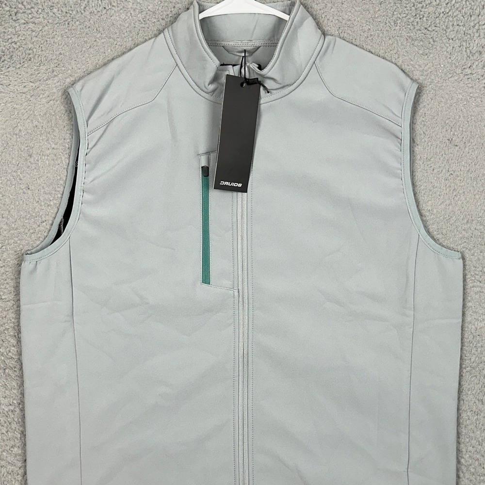 NEW Druids Vest Mens Large Full Zip Golf Gray Fleece Lined Stretch Pocket Sport